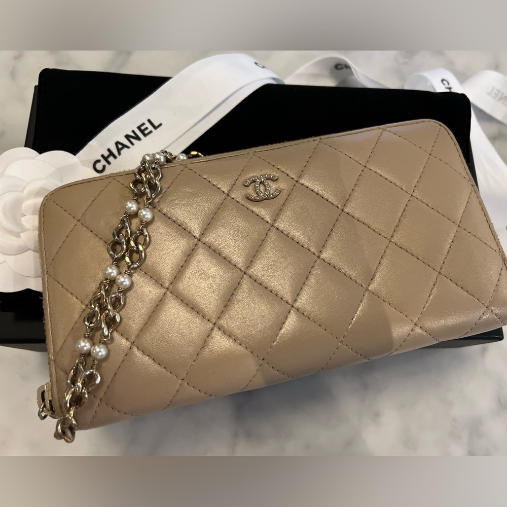 CHANEL Matelasse Quilted Long Zip Around Wallet Wristlet